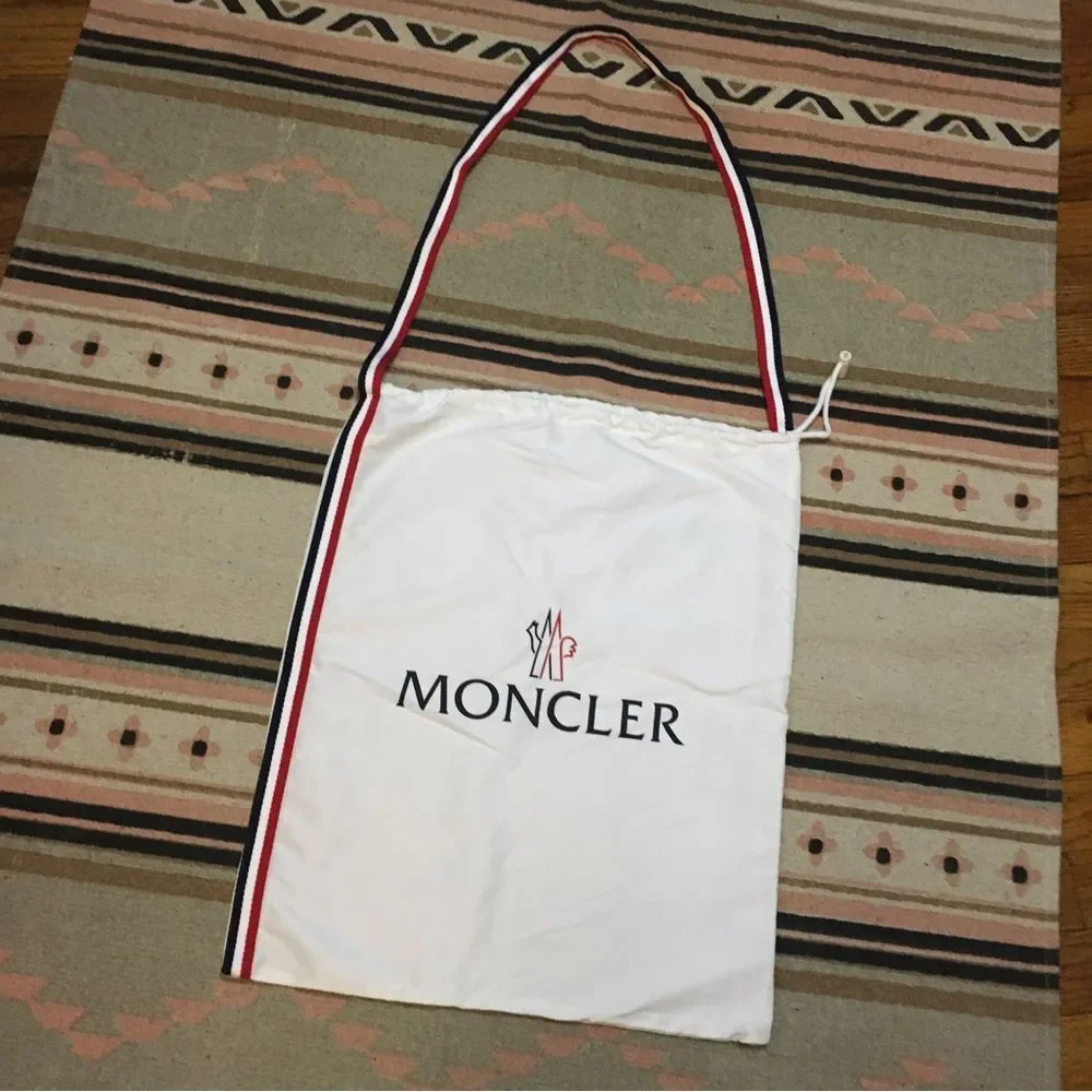 Moncler Medium blue white & red trim drawstring dustbag & shoulder length strap